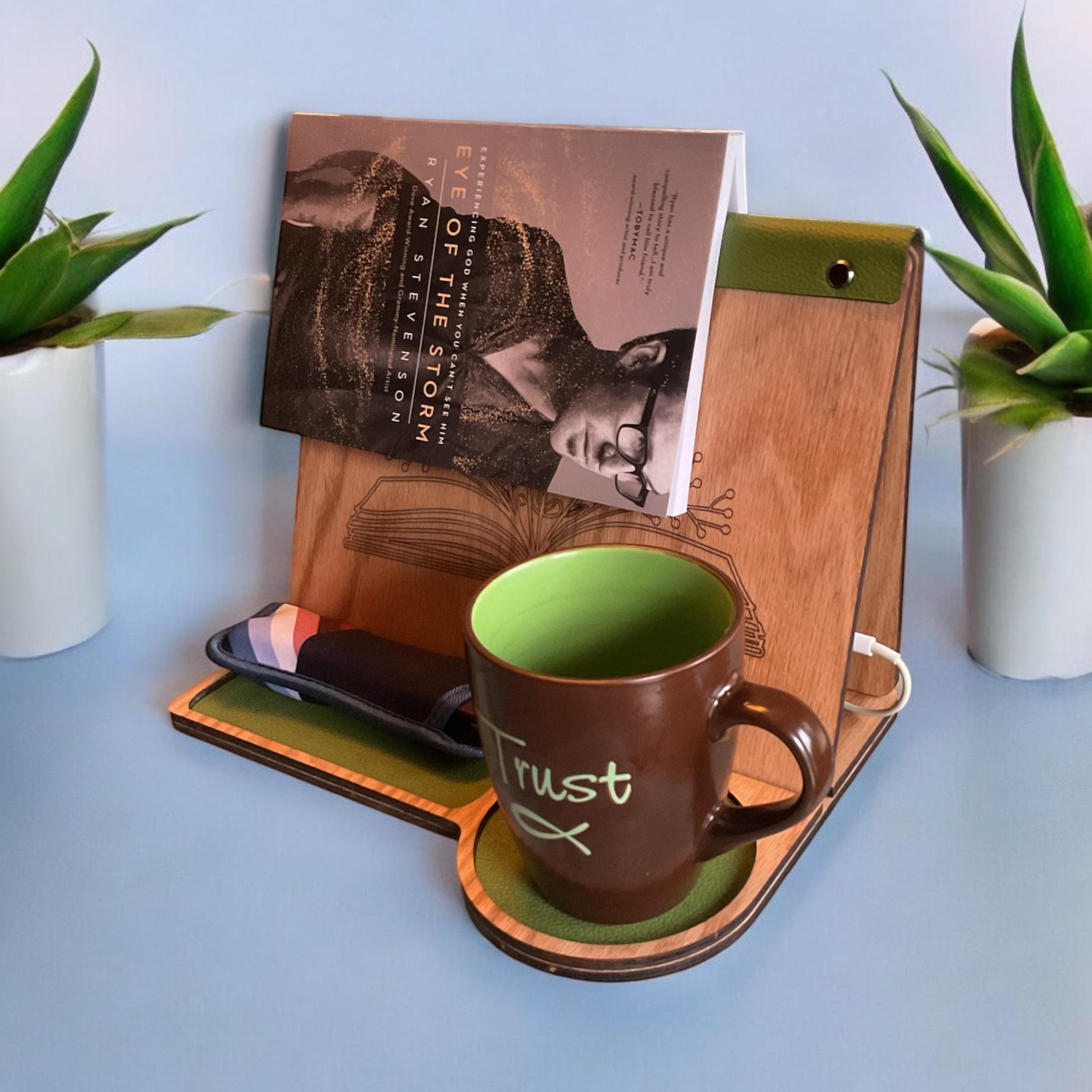 Handmade Personalized Book Stand engraved on Oak with leatherette accent