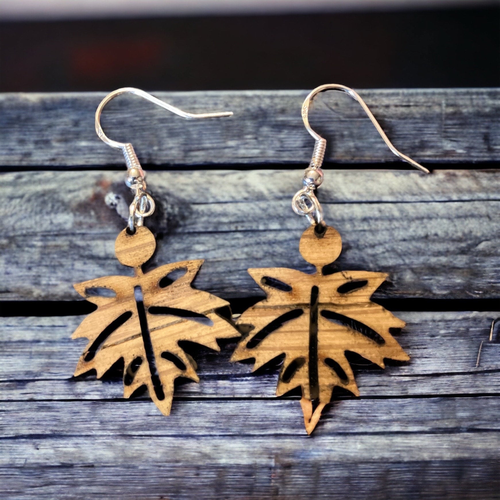 Laser-Cut Wooden Fall Leaf Dangle Earrings: Boho Autumn Jewelry