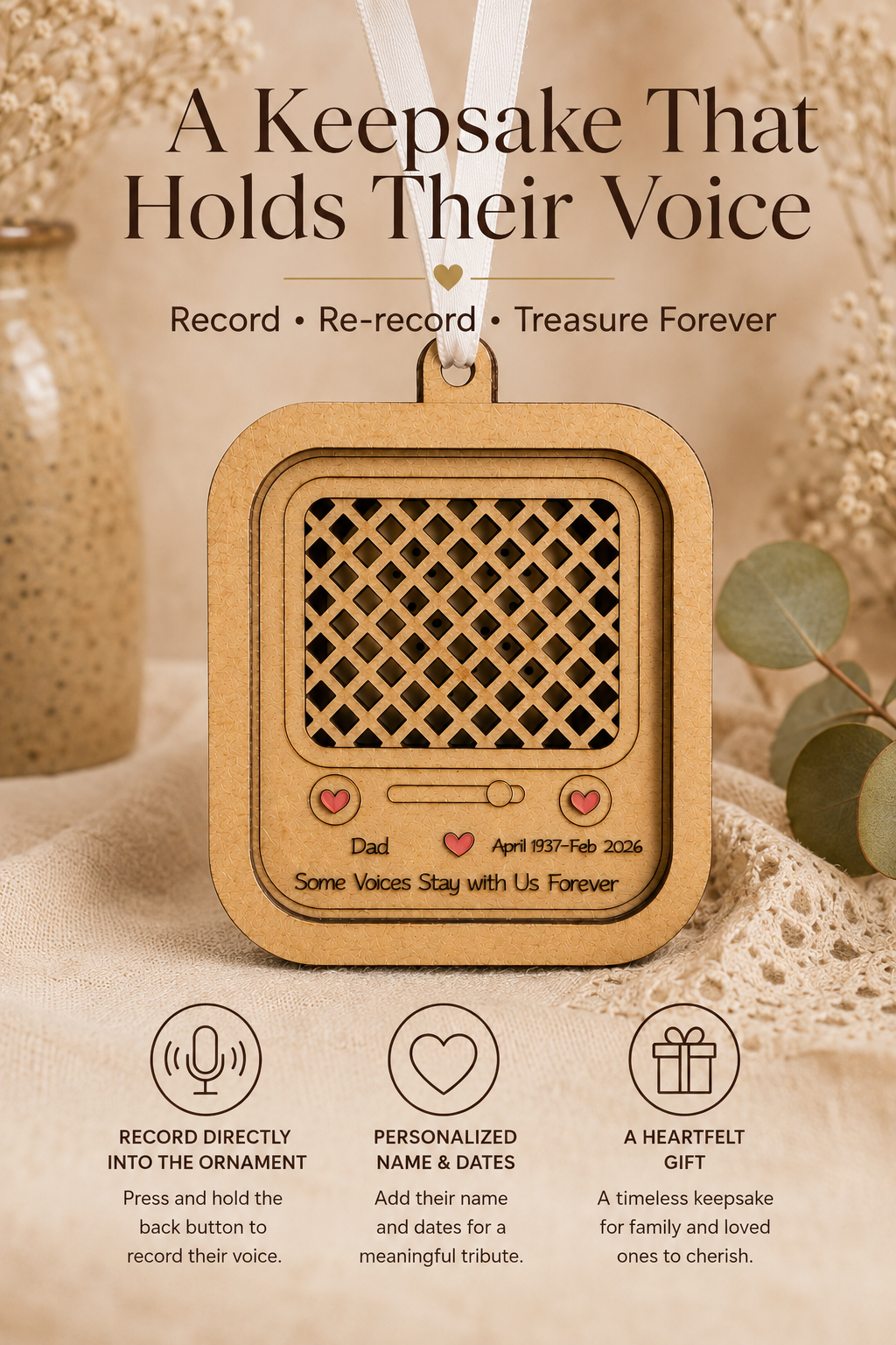 Forever in Their Voice – Personalized Recordable Memorial Ornament