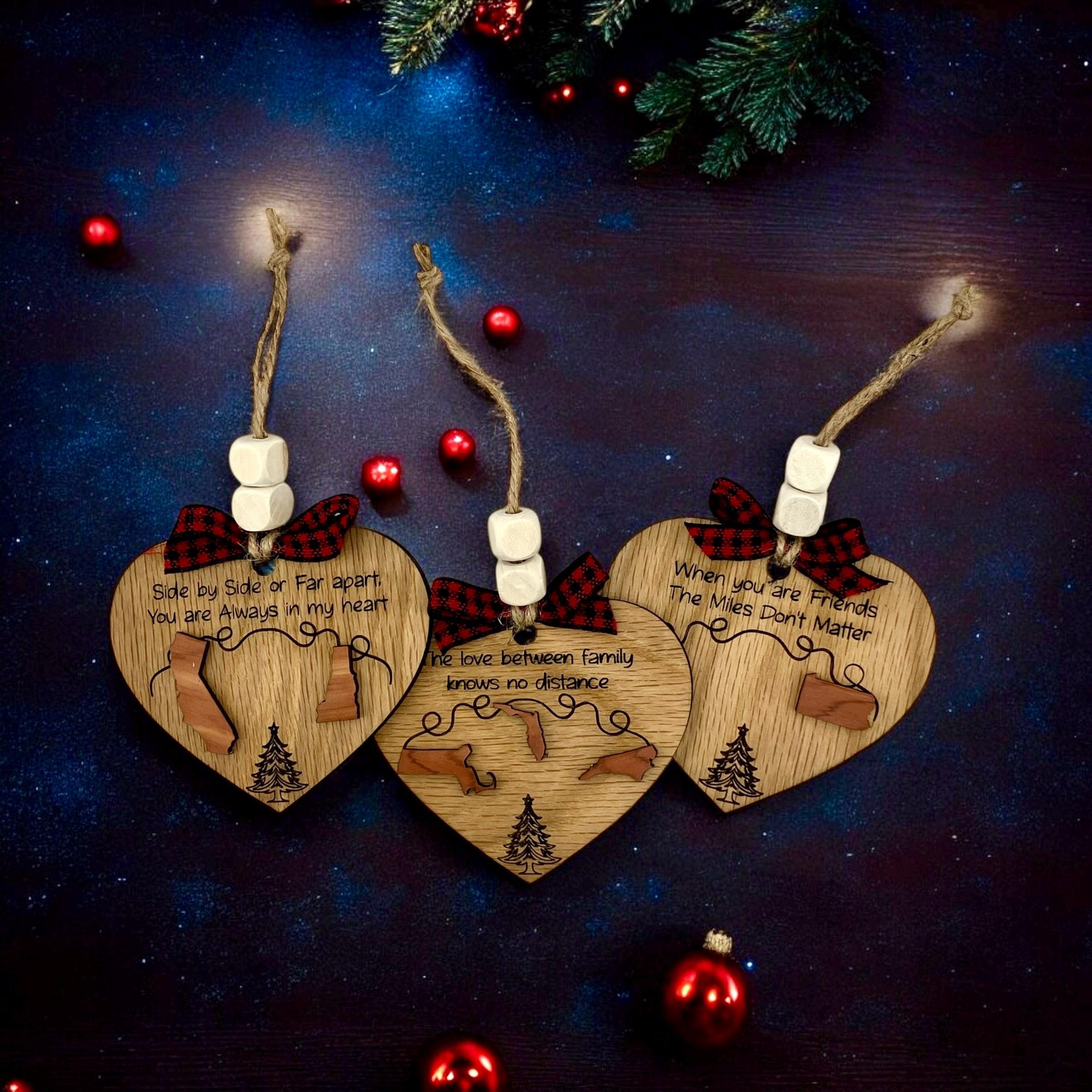 Long Distance Friendship Ornament – Personalized State Heart Ornament for Friends & Family