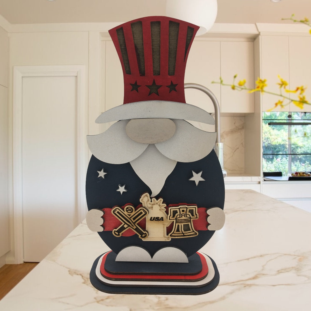 Patriotic Gnome Wood Paint Kit: DIY Summer Art for Kids - Stitches and Wood