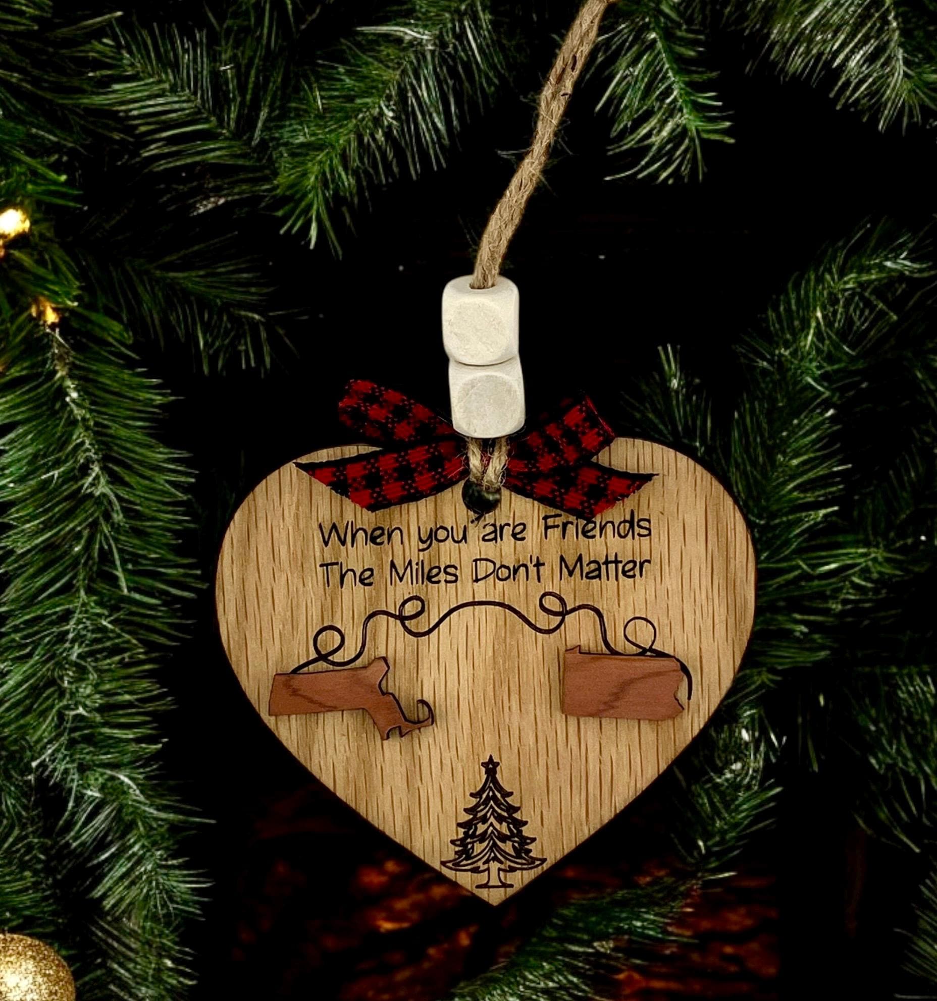 Long Distance Friendship Ornament – Personalized State Heart Ornament for Friends & Family