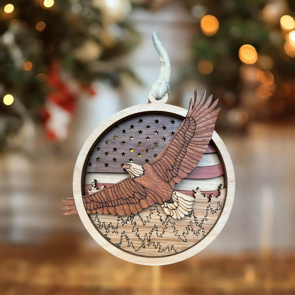 Rustic wood eagle Christmas ornament gift idea