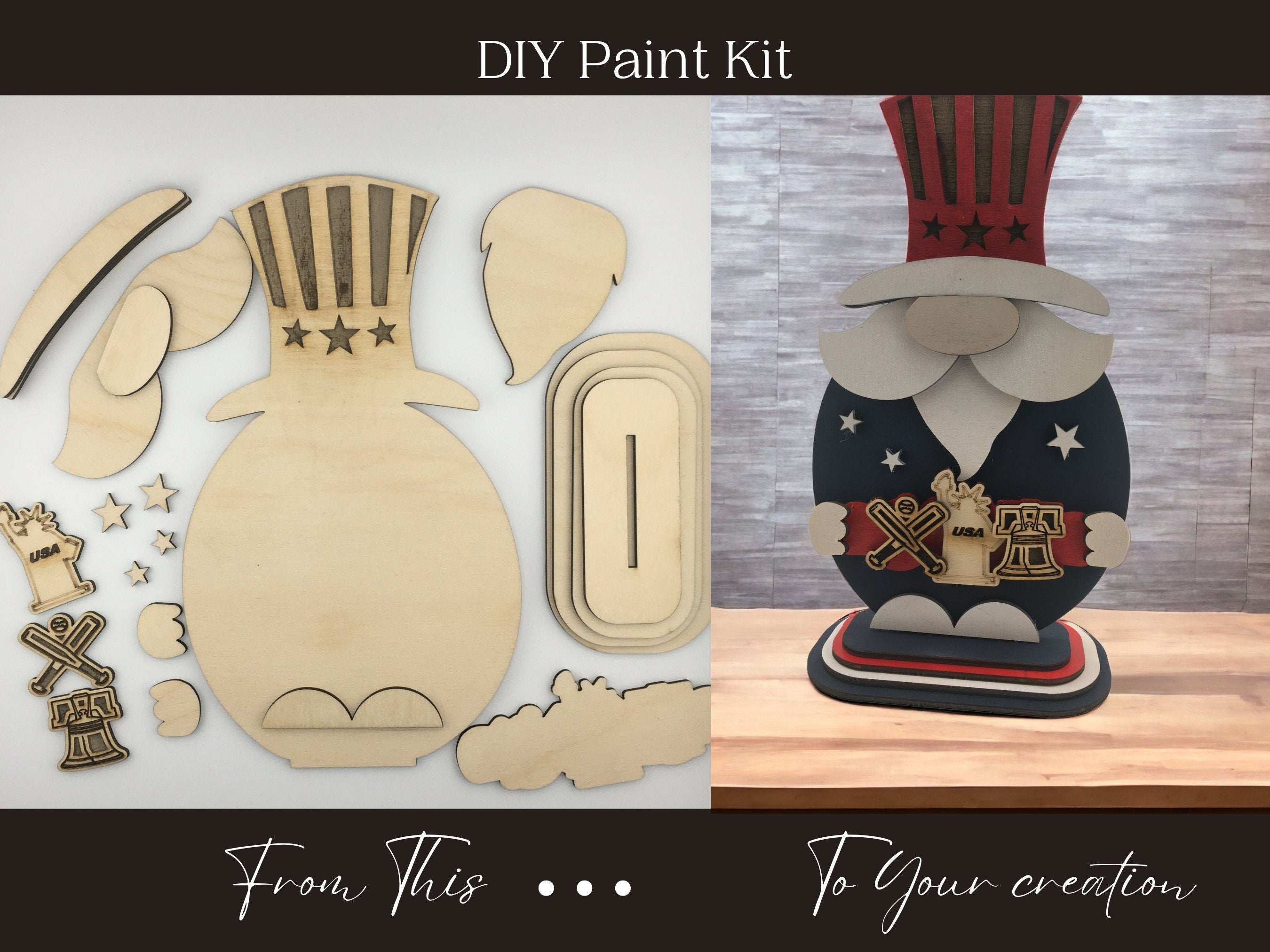 Patriotic Gnome Wood Paint Kit: DIY Summer Art for Kids - Stitches and Wood