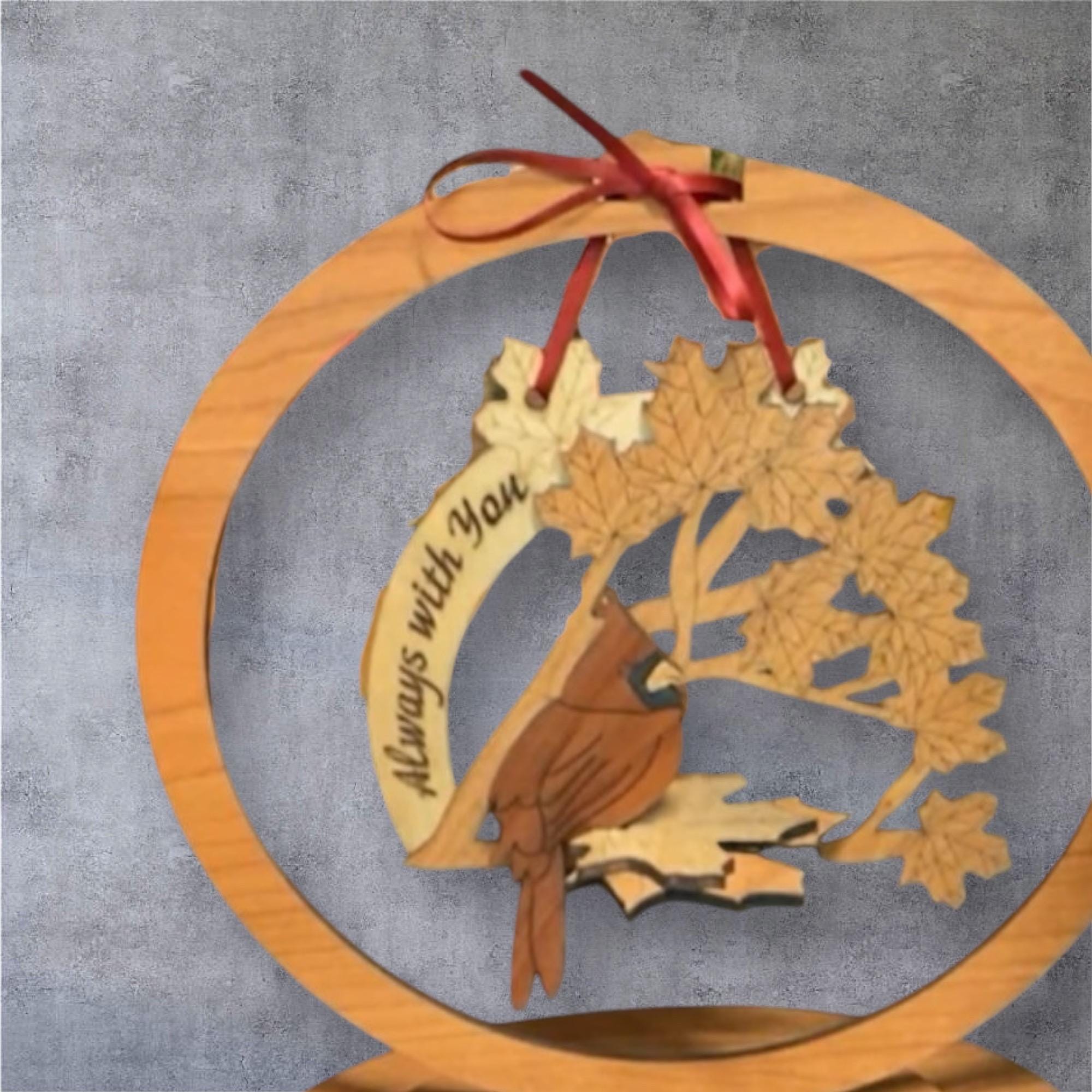 Cardinal remembrance ornament with engraved message