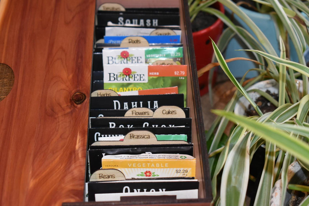 Personalized Cedar Seed Storage Box: Garden Organizer with Dividers