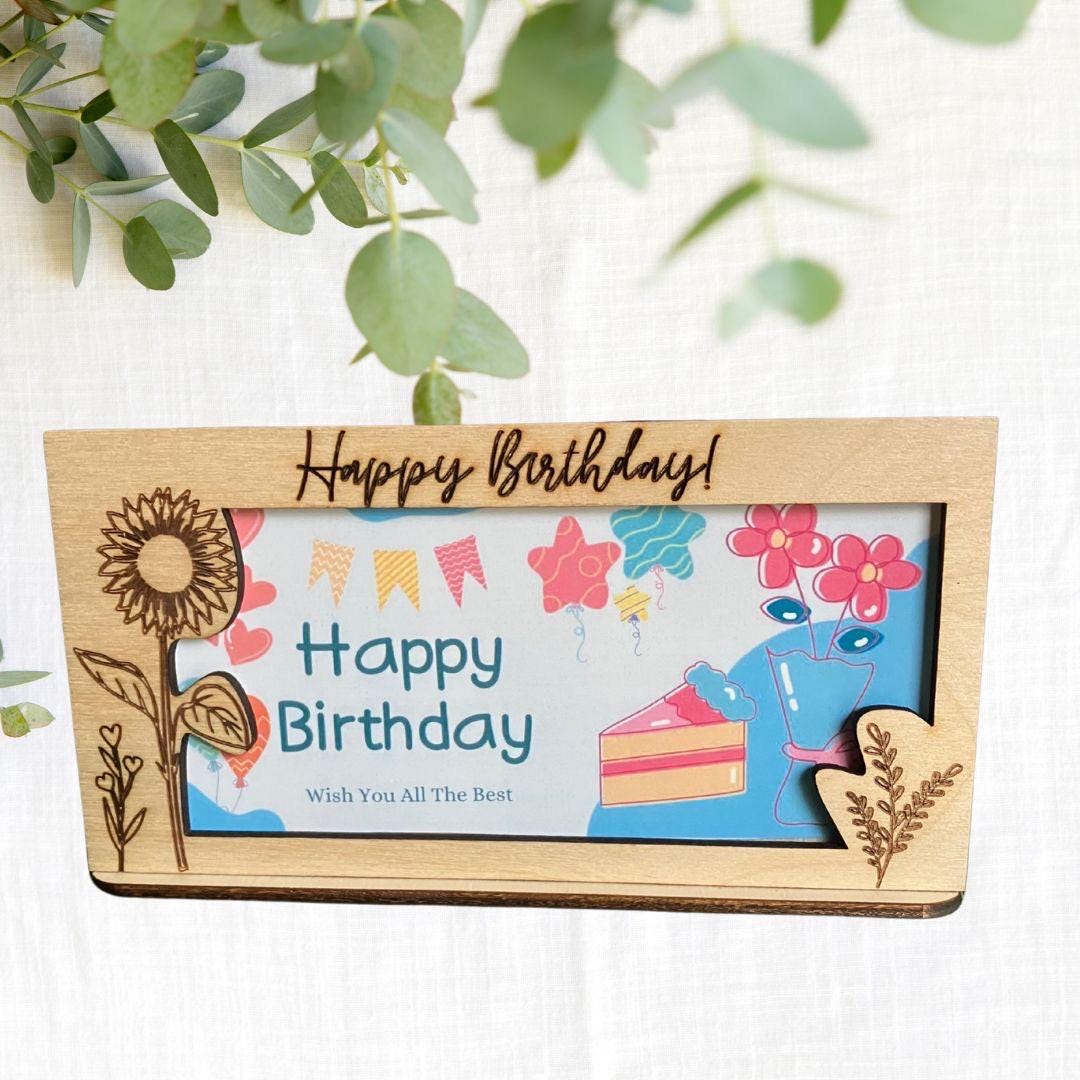 Floral Birthday Money Holder: Laser Cut Wood Gift Frame - Stitches and Wood