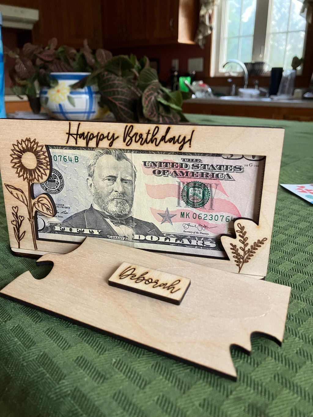 Floral Birthday Money Holder: Laser Cut Wood Gift Frame - Stitches and Wood