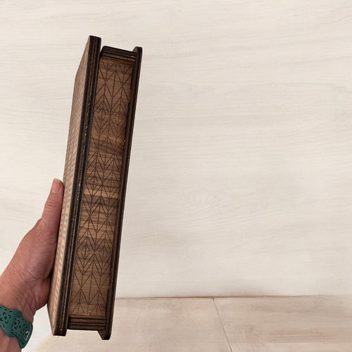 Engraved wooden cribbage board handcrafted by Stitches and Wood