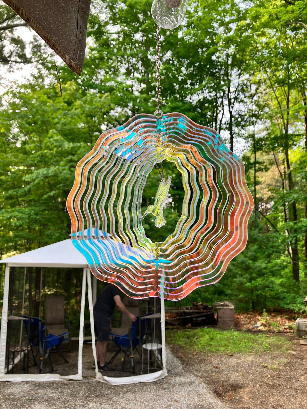 Iridescent Hummingbird Wind Spinner: Garden Decoration - Stitches and Wood