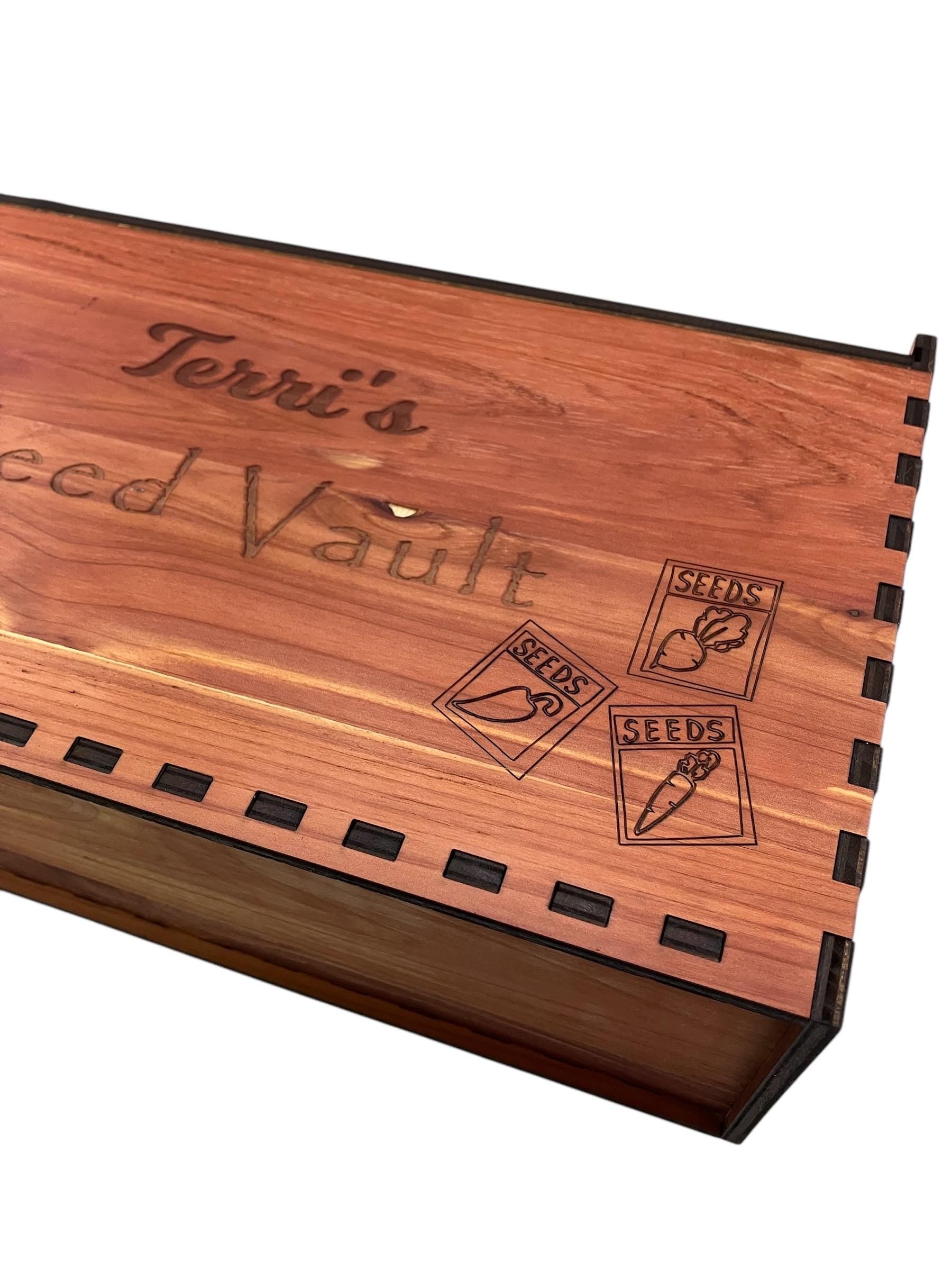 Personalized Cedar Seed Storage Box: Garden Organizer with Dividers