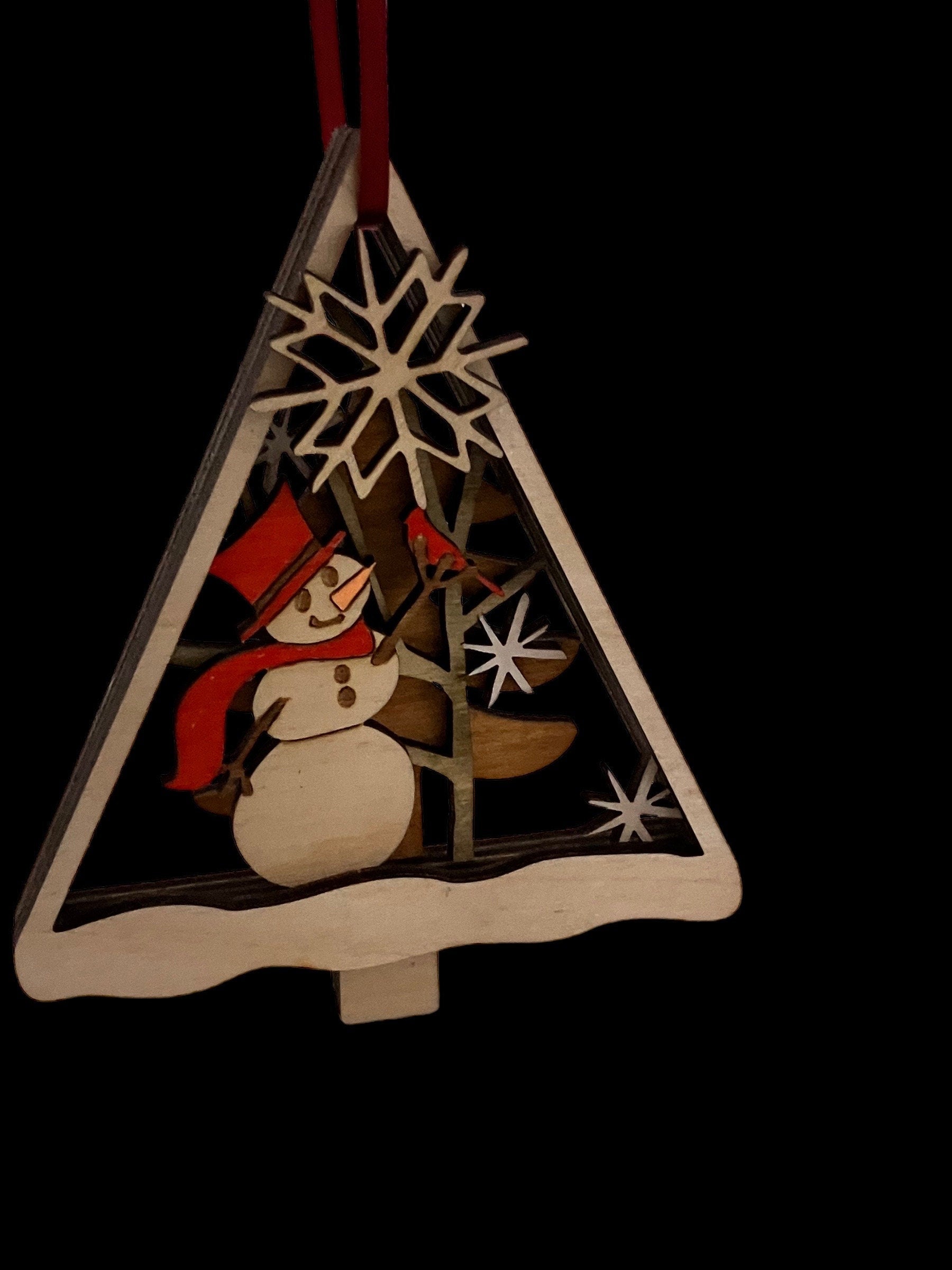 Wooden Snowman Christmas Ornament | Layered Holiday Tree Decor