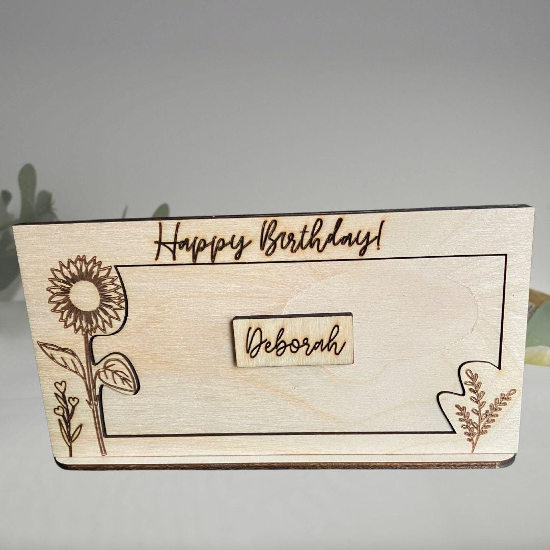 Floral Birthday Money Holder: Laser Cut Wood Gift Frame - Stitches and Wood