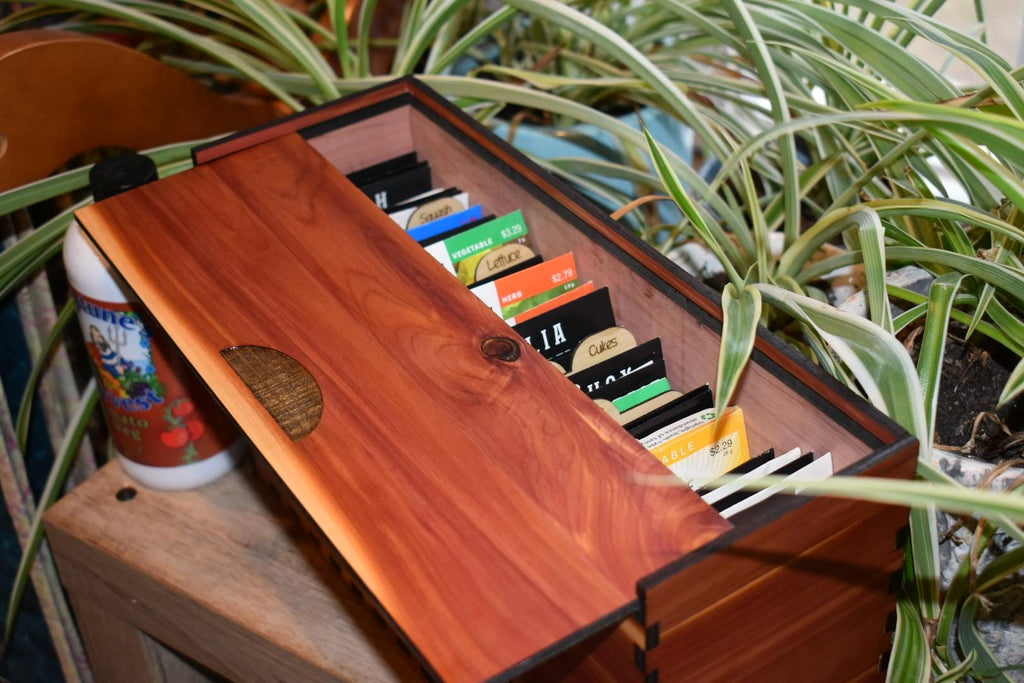Personalized Cedar Seed Storage Box: Garden Organizer with Dividers