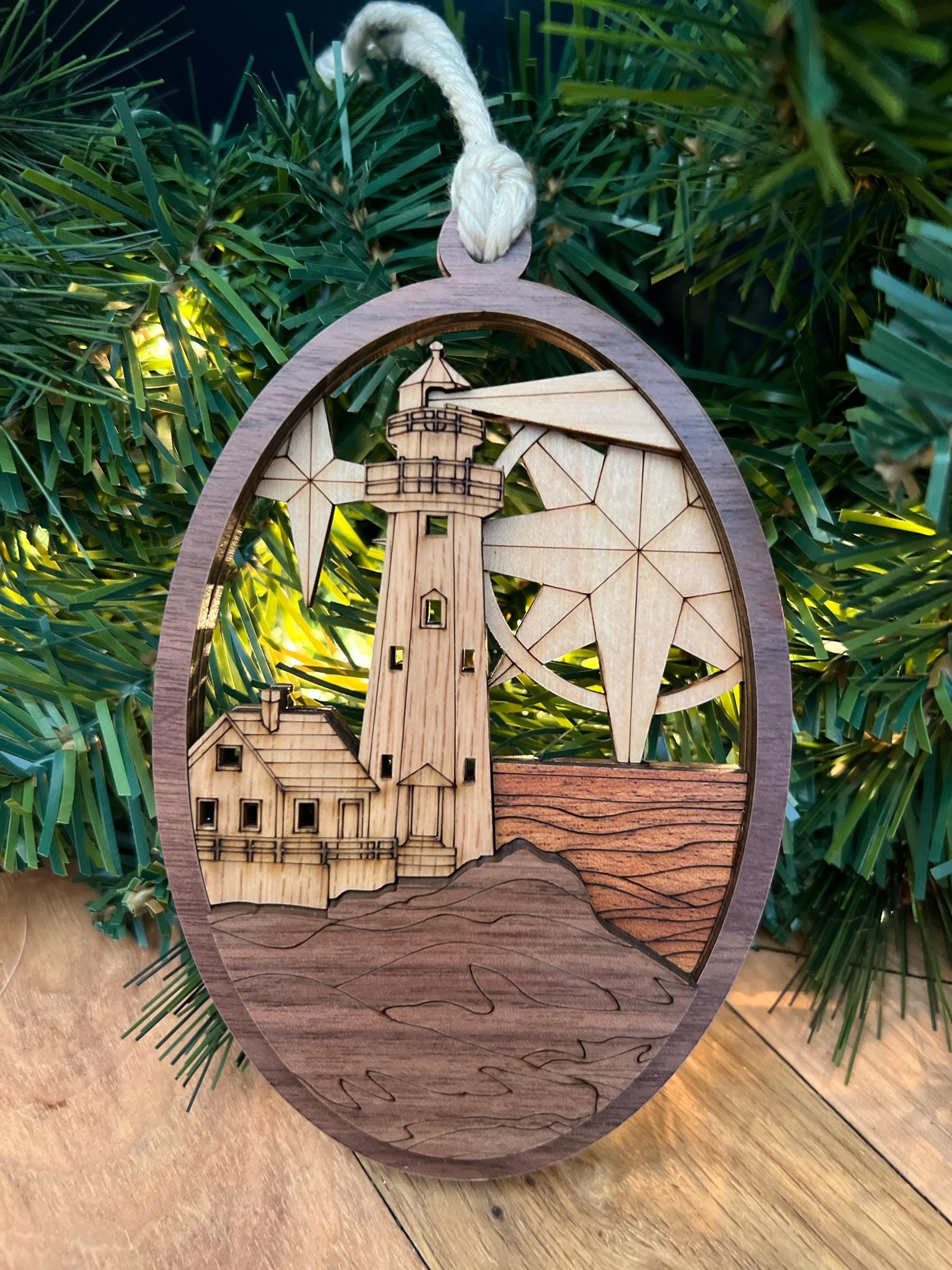 Nautical Christmas ornament with lighthouse and compass star design
