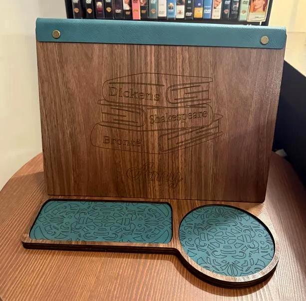 Walnut Wood Book Valet | Engraved Reading Stand | Book Lover Gift for Cozy Reading