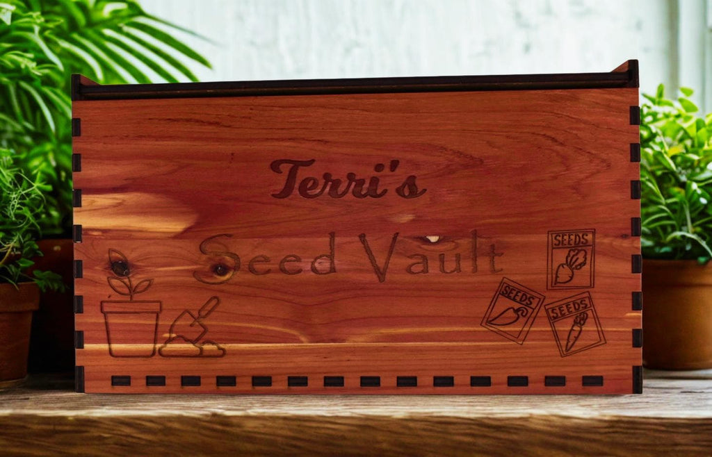 Personalized Cedar Seed Storage Box: Garden Organizer with Dividers