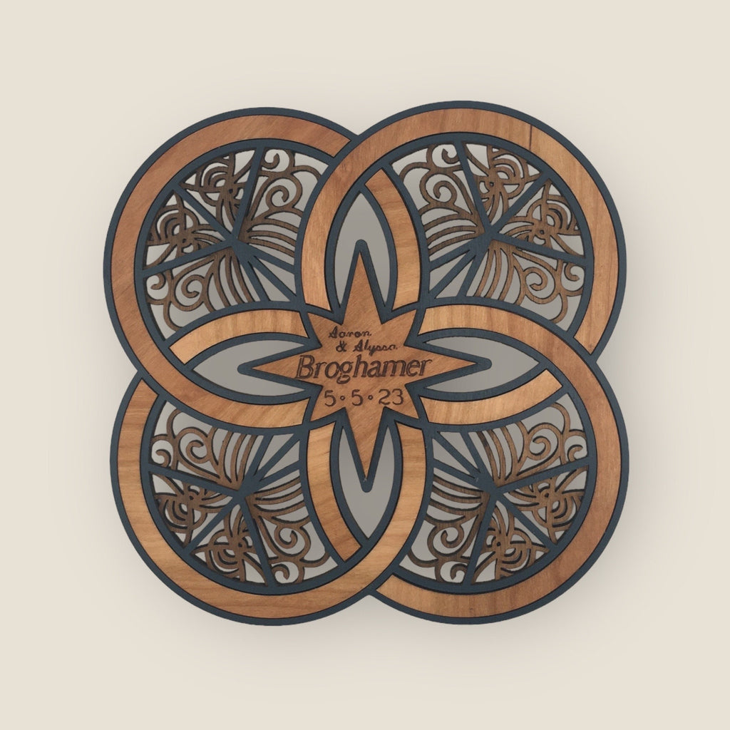 Personalized Double Wedding Ring Wall Art: Engraved Wood Newlywed Gift - Stitches and Wood