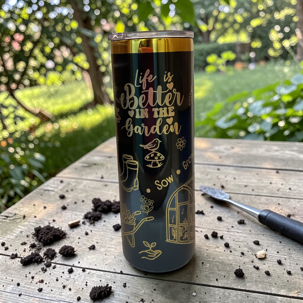 Personalized Garden Lover 20oz tumbler from Stitches and Wood, featuring garden-themed design perfect for gardening enthusiasts