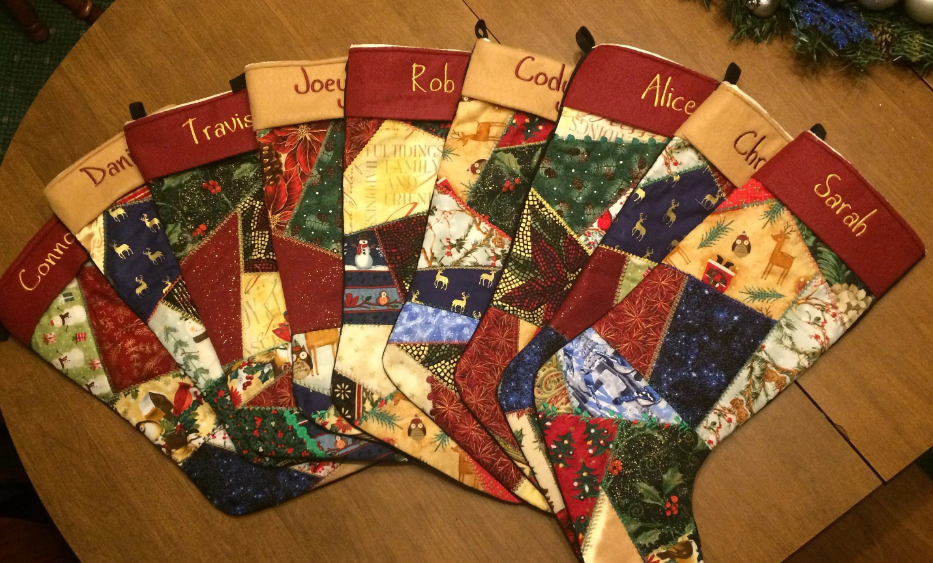 Custom embroidered name on holiday stocking cuff