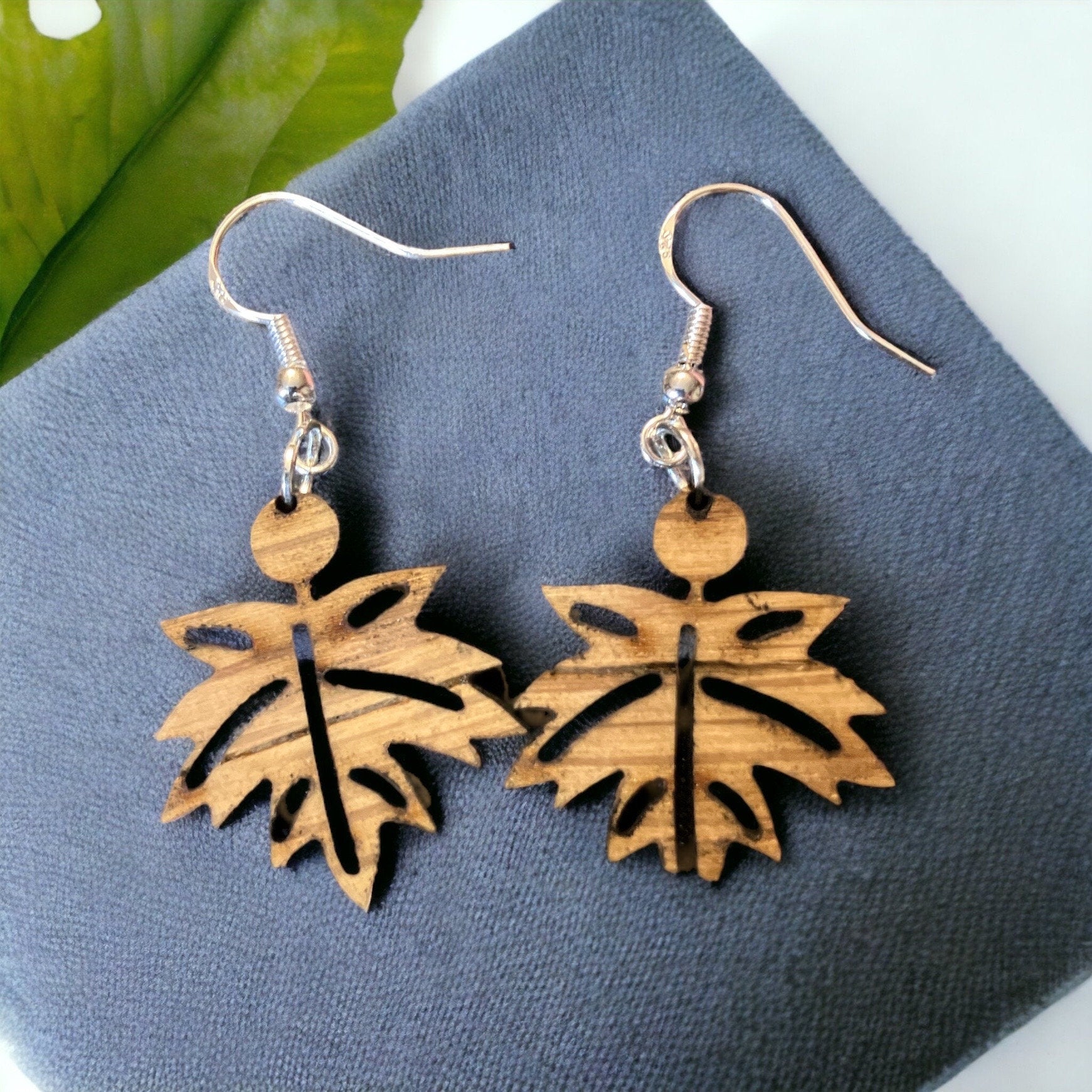 Laser-Cut Wooden Fall Leaf Dangle Earrings: Boho Autumn Jewelry