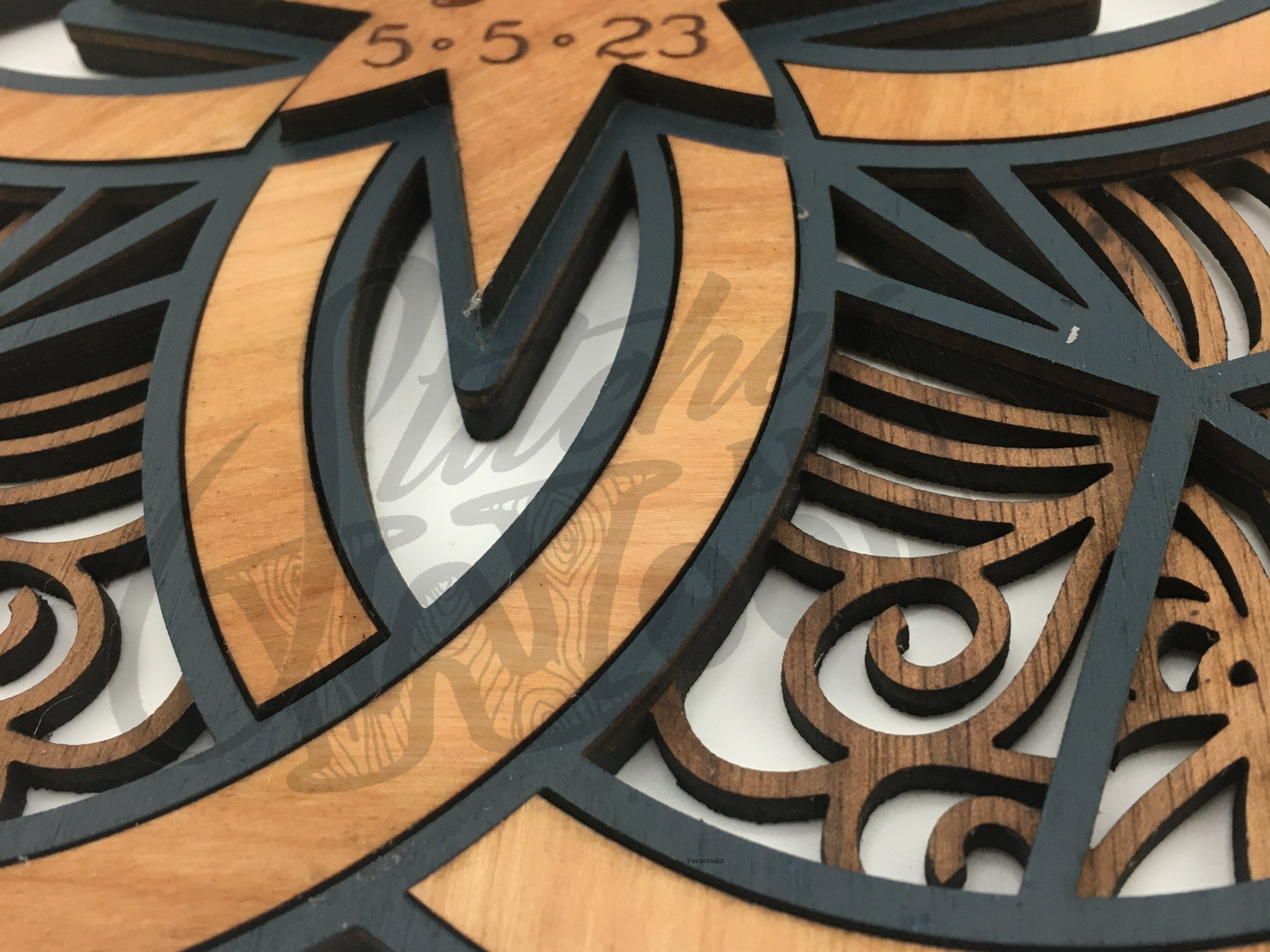Personalized Double Wedding Ring Wall Art: Engraved Wood Newlywed Gift - Stitches and Wood