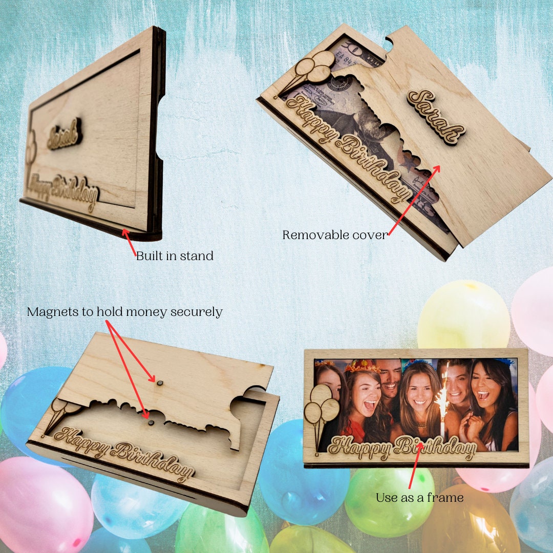 Floral Birthday Money Holder: Laser Cut Wood Gift Frame - Stitches and Wood
