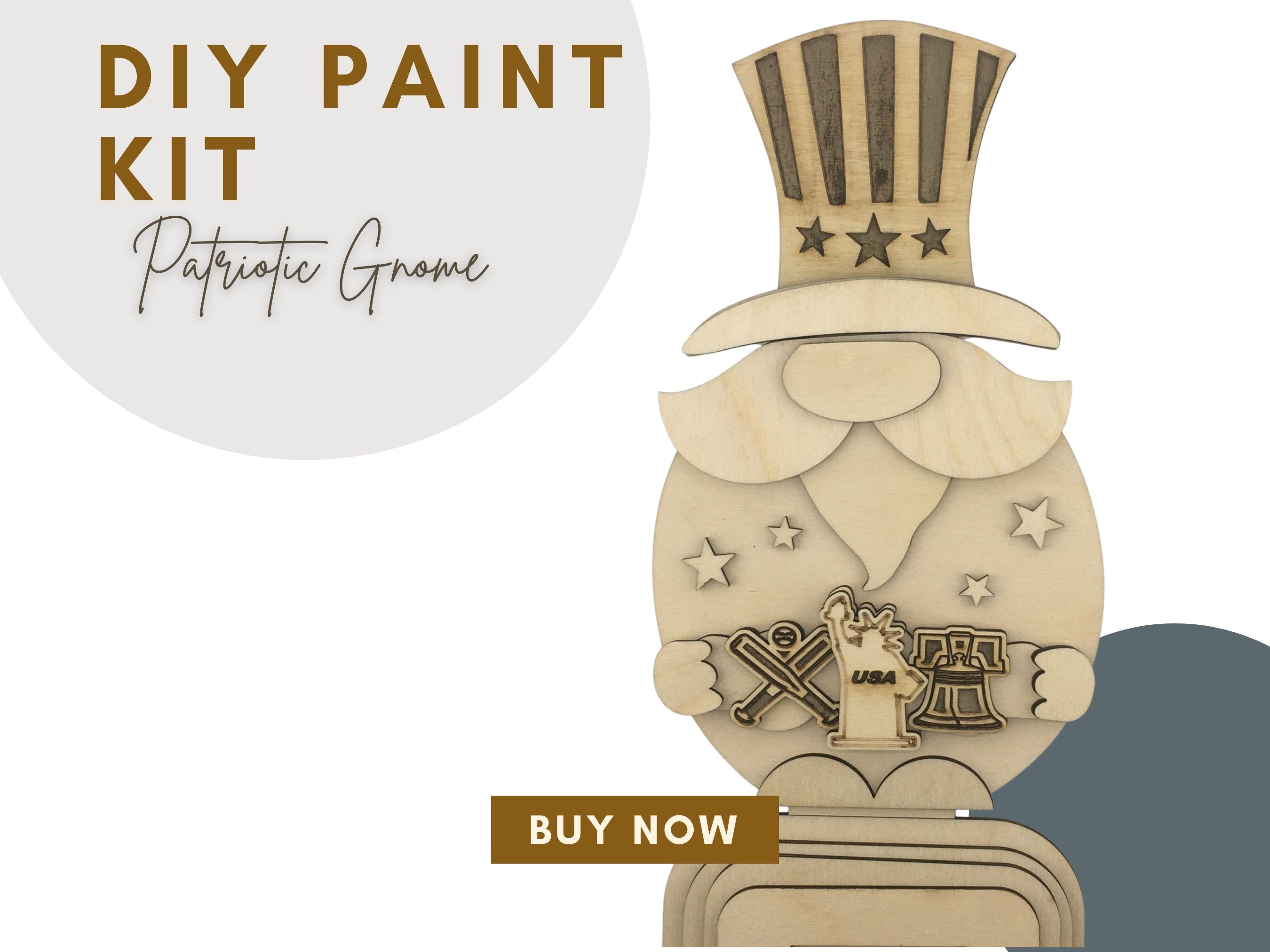 Patriotic Gnome Wood Paint Kit: DIY Summer Art for Kids - Stitches and Wood