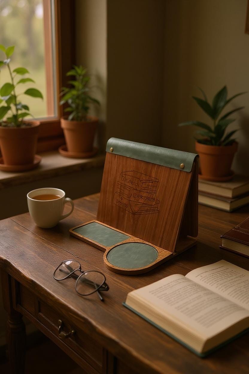 Walnut Wood Book Valet | Engraved Reading Stand | Book Lover Gift for Cozy Reading