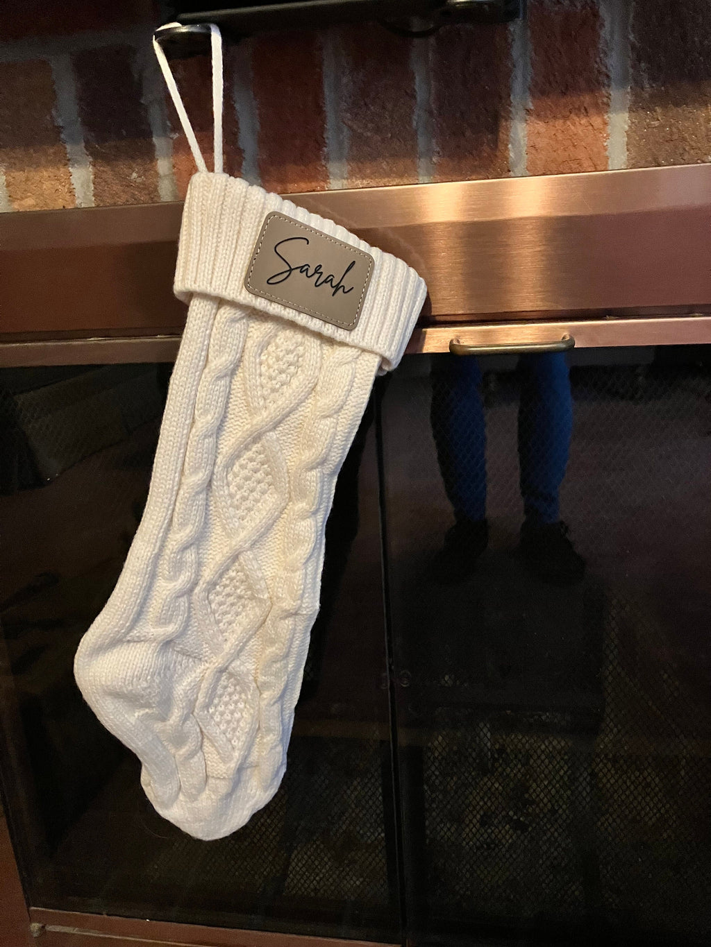 Personalized Knit Christmas Stocking: Engraved Leather Patch