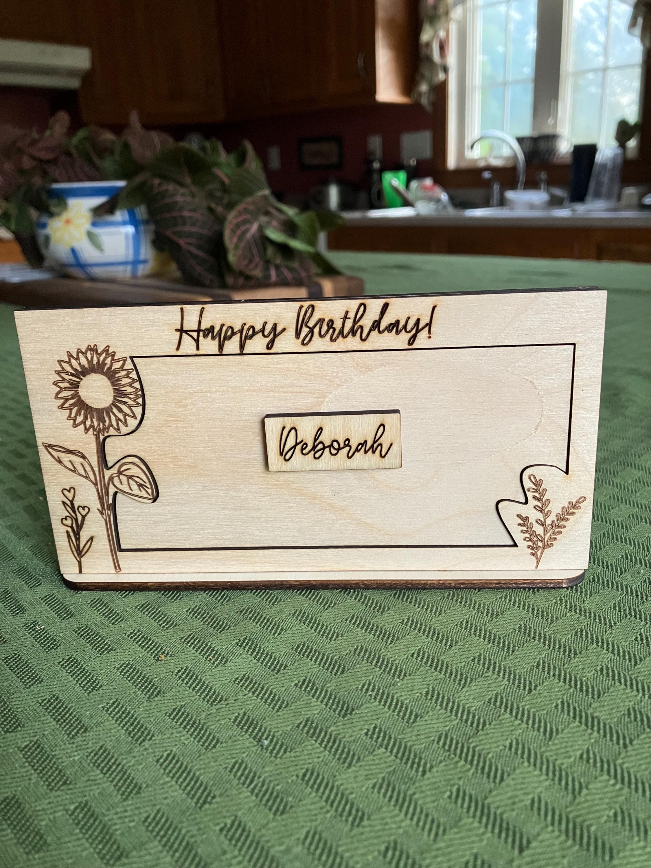 Floral Birthday Money Holder: Laser Cut Wood Gift Frame - Stitches and Wood