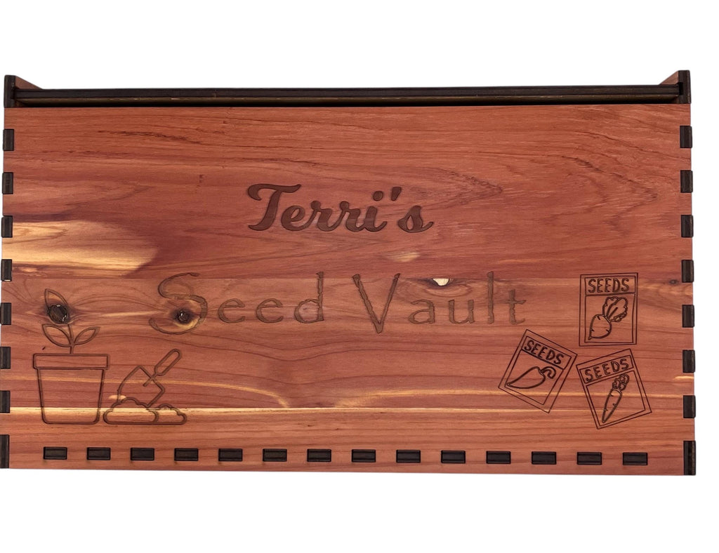Personalized Cedar Seed Storage Box: Garden Organizer with Dividers