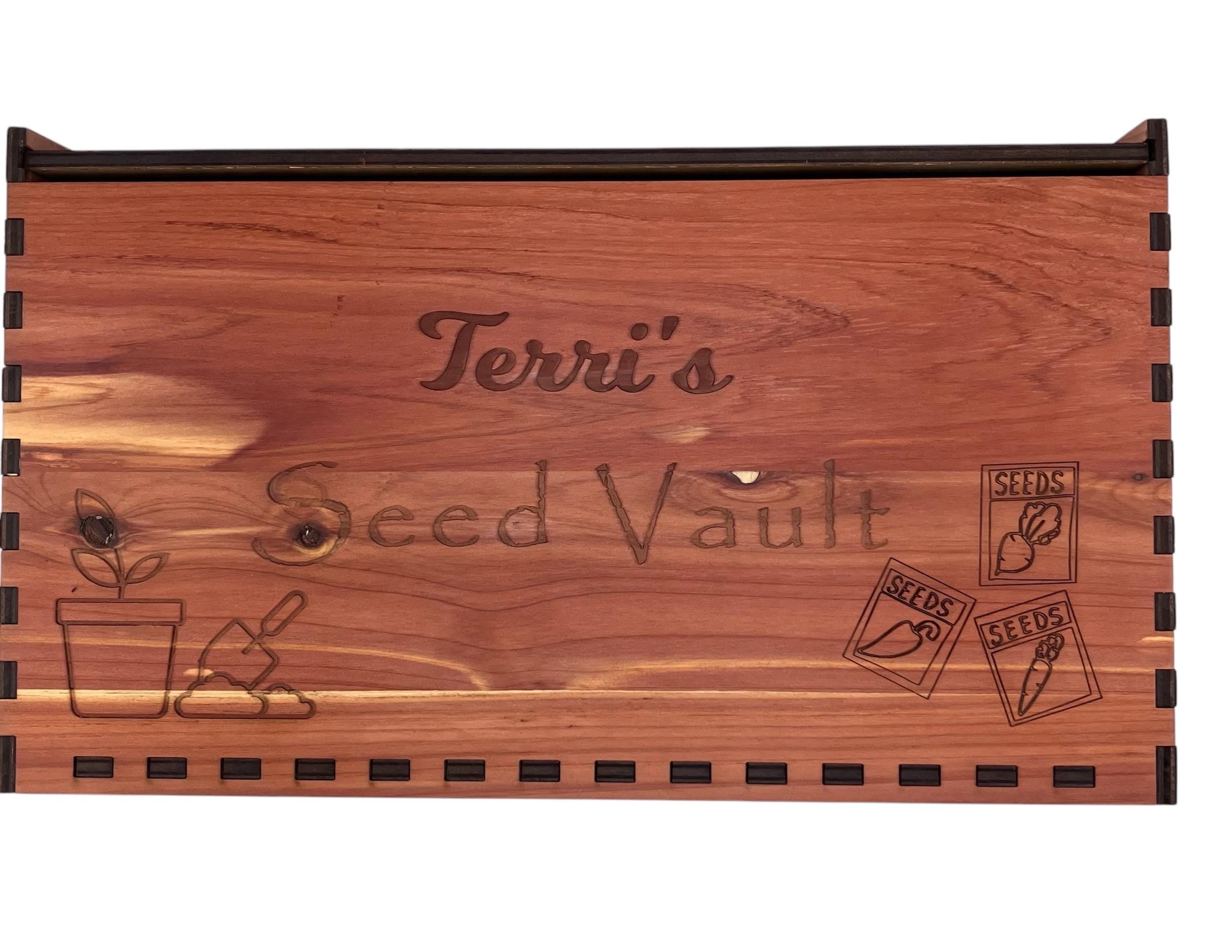 Personalized Cedar Seed Storage Box: Garden Organizer with Dividers
