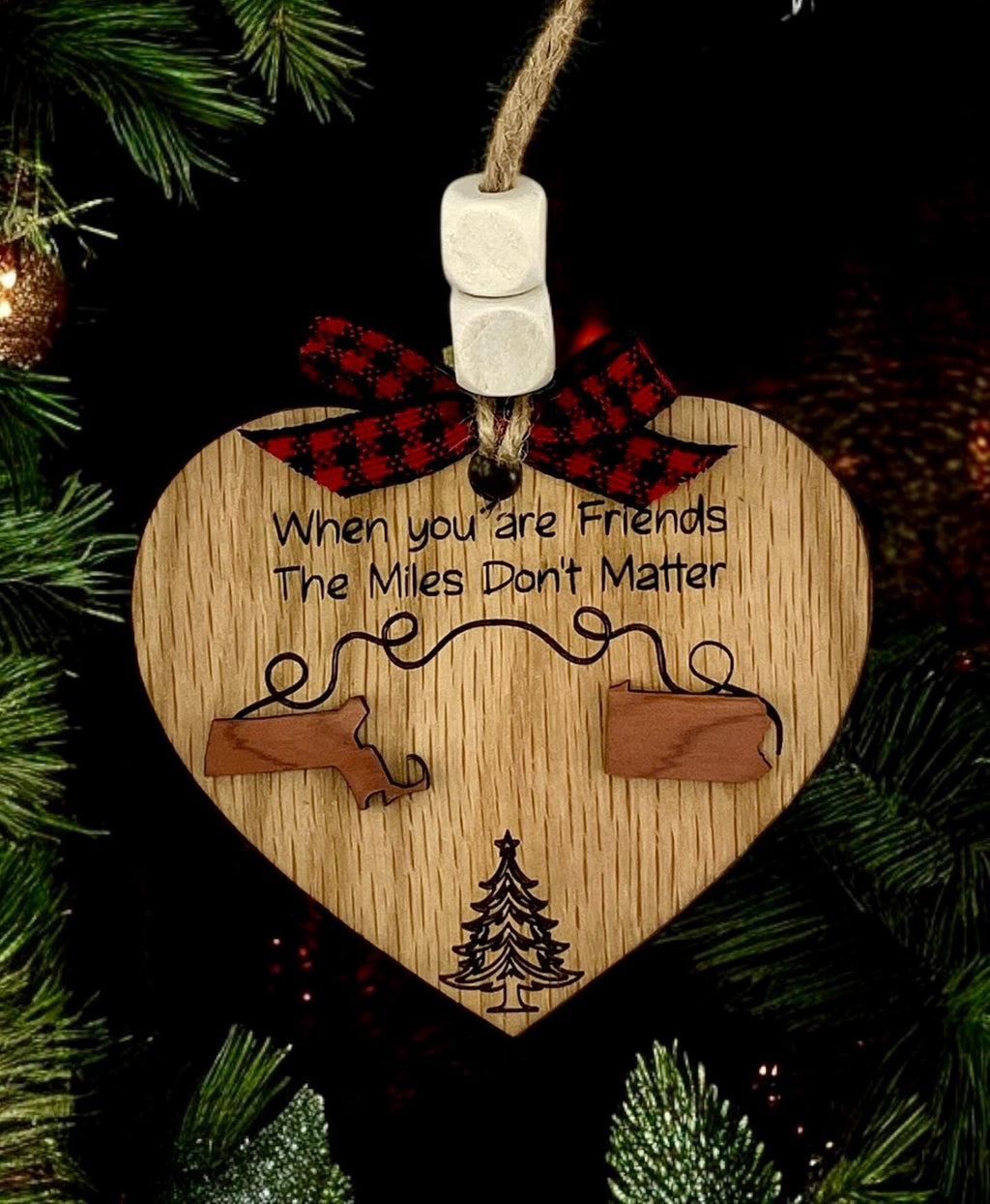 Long Distance Friendship Ornament – Personalized State Heart Ornament for Friends & Family