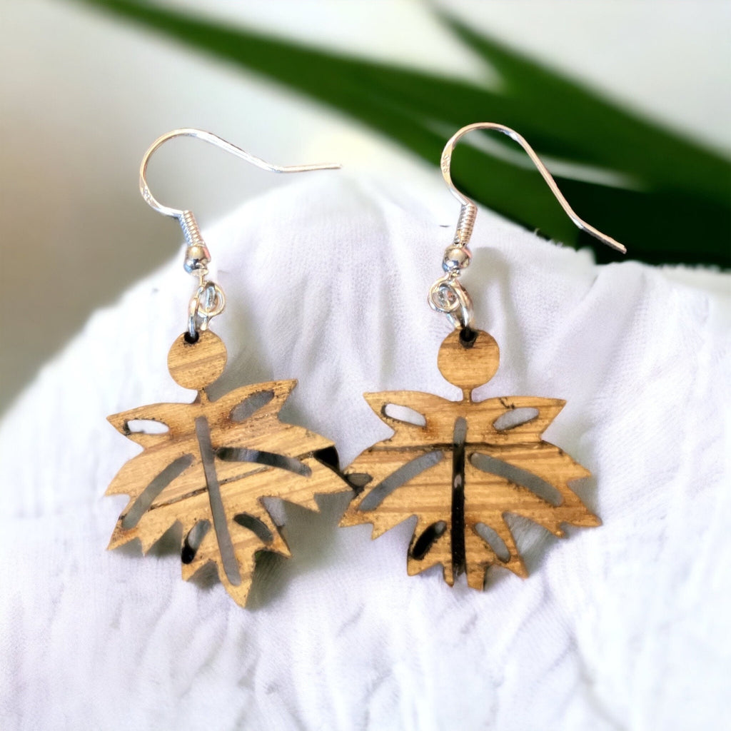 Laser-Cut Wooden Fall Leaf Dangle Earrings: Boho Autumn Jewelry