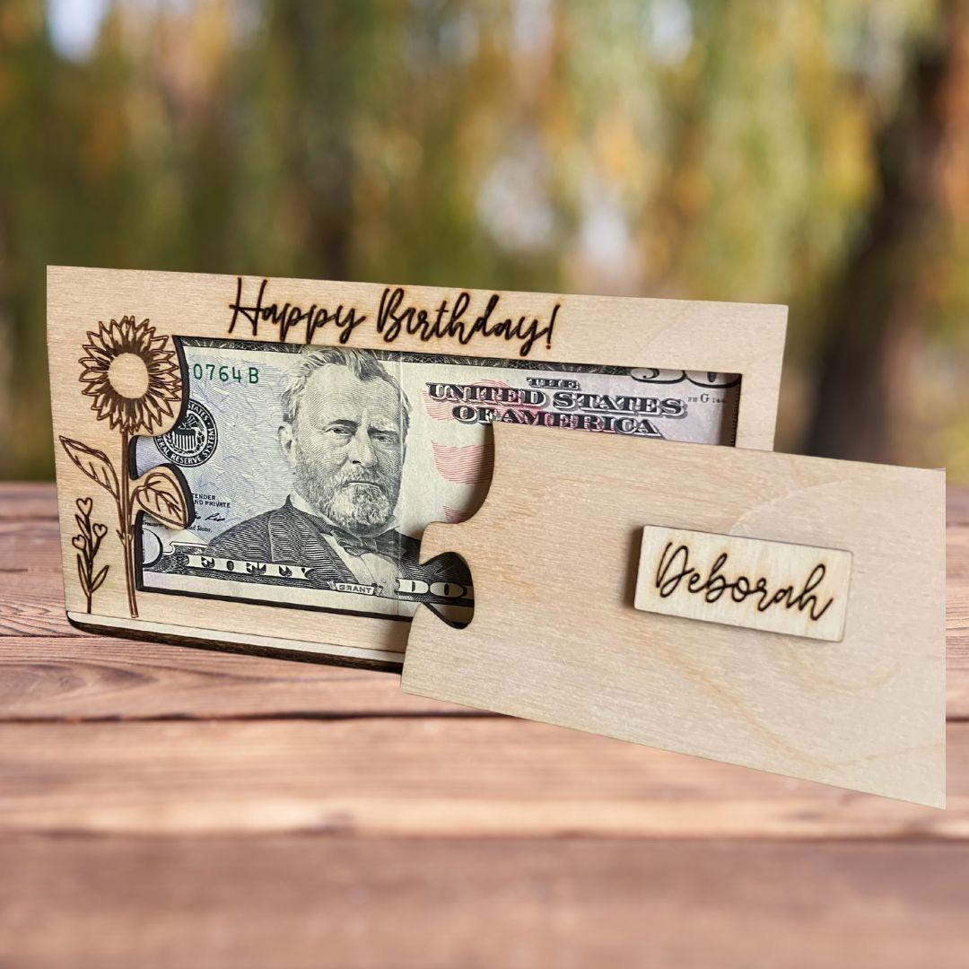 Floral Birthday Money Holder: Laser Cut Wood Gift Frame - Stitches and Wood