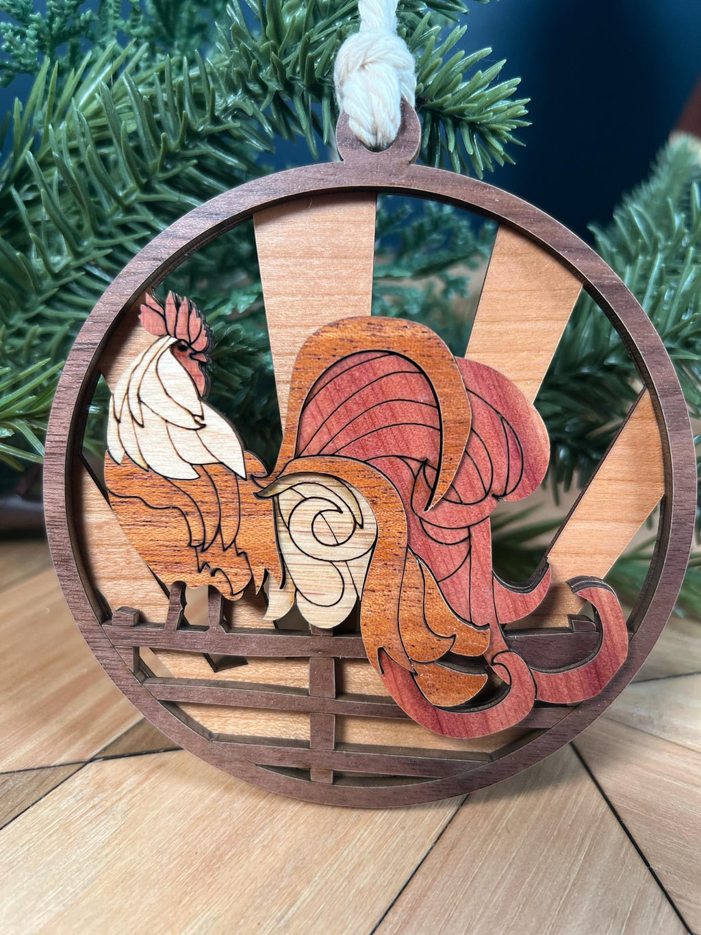 Laser-cut rooster ornament for country farmhouse holiday décor