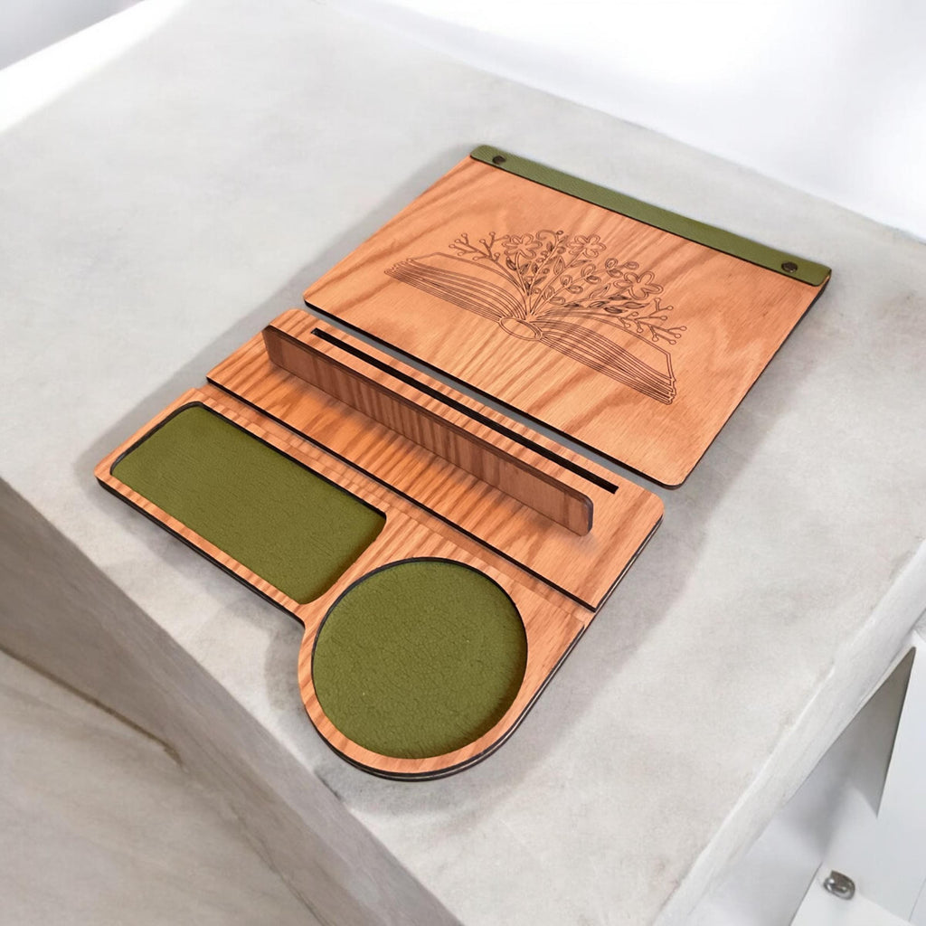 Personalized Book Stand & Bedside Organizer - Stitches and Wood