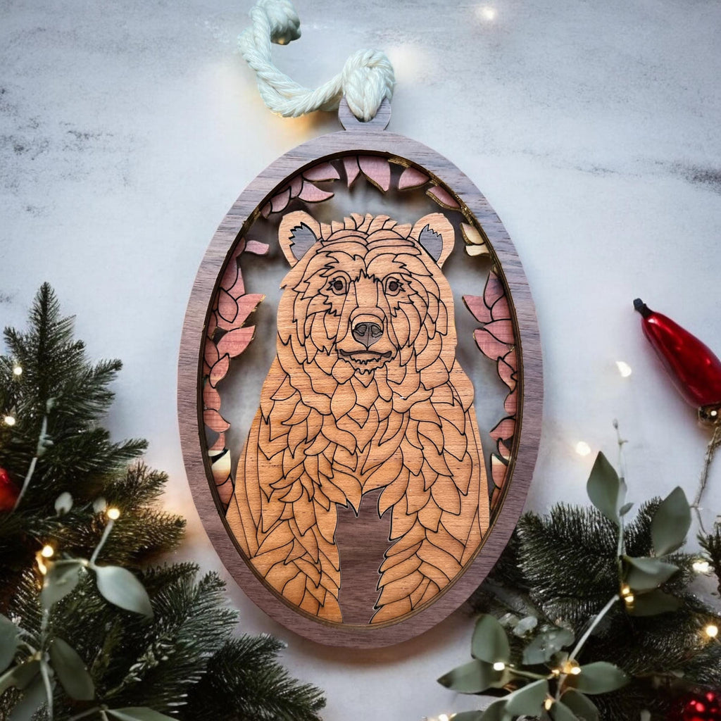 Rustic farmhouse bear ornament for woodland Christmas tree décor
