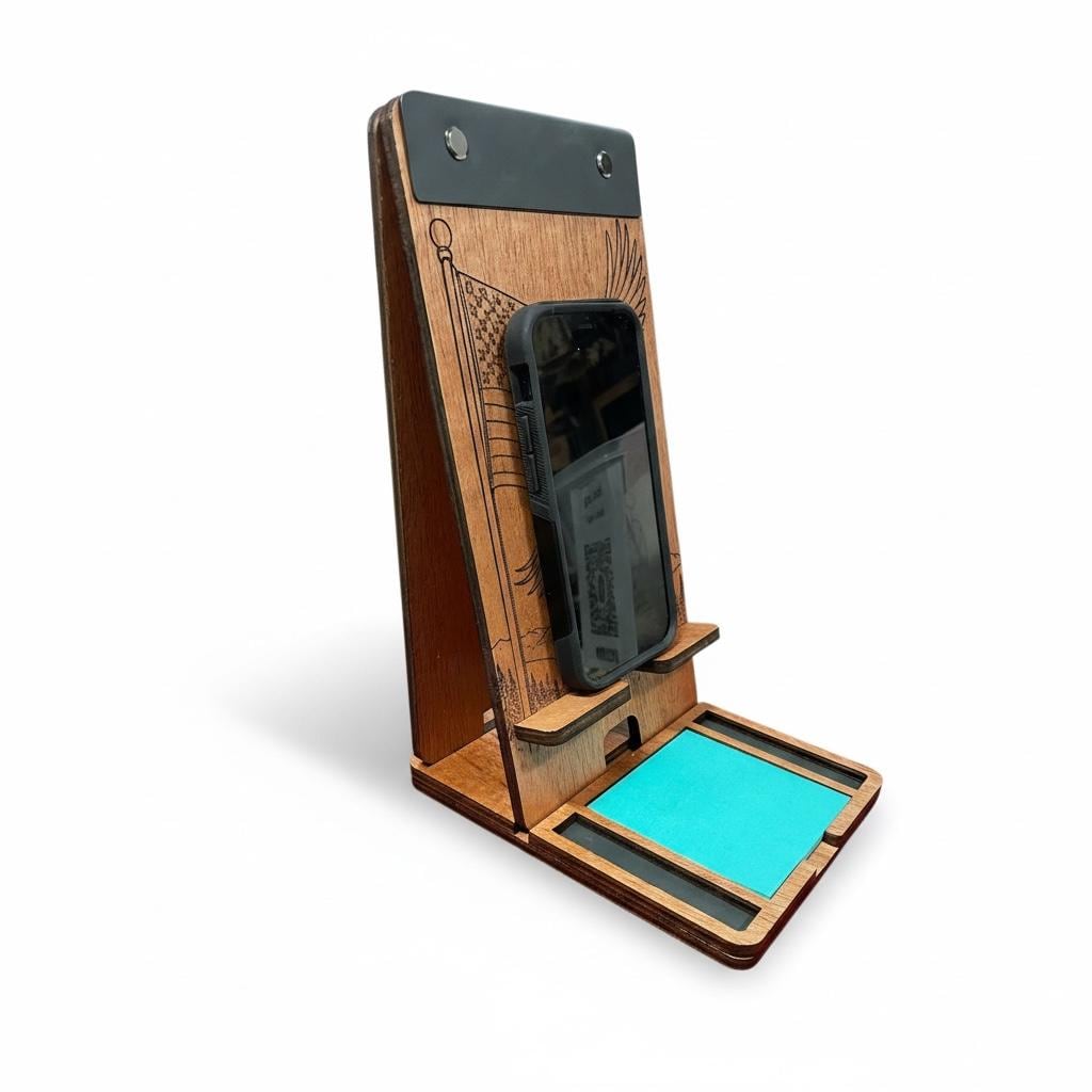 Patriotic Wooden Phone Holder with Sticky Note Tray | Desk Organizer Gift