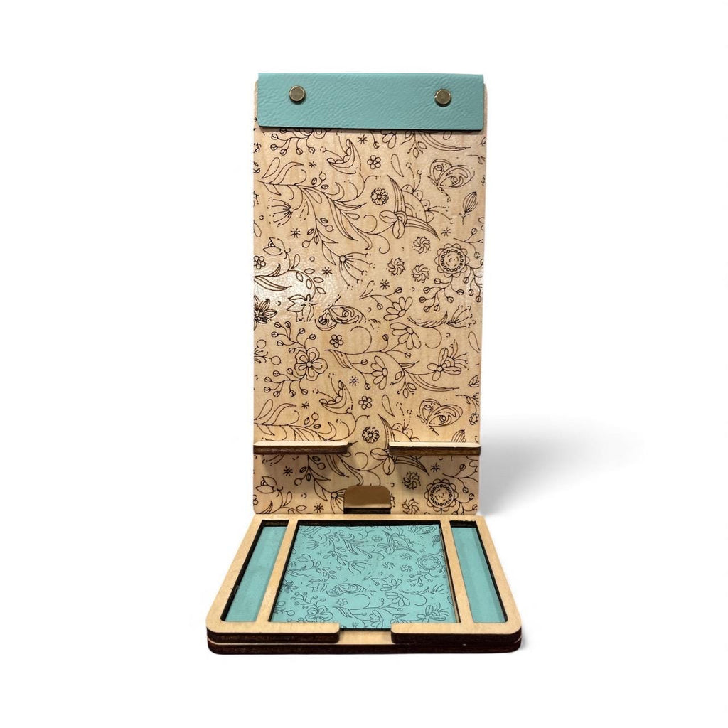 Personalized Wooden Phone Stand Docking Station – Engraved with florals