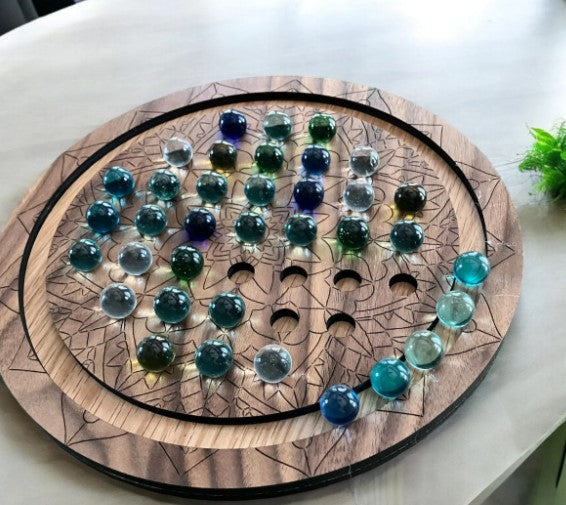 Wooden Solitaire Marble Game | Peg Solitaire Board Game | Handmade Brain Teaser Puzzle | Family Game Night Gift | Wooden Marble Puzzle