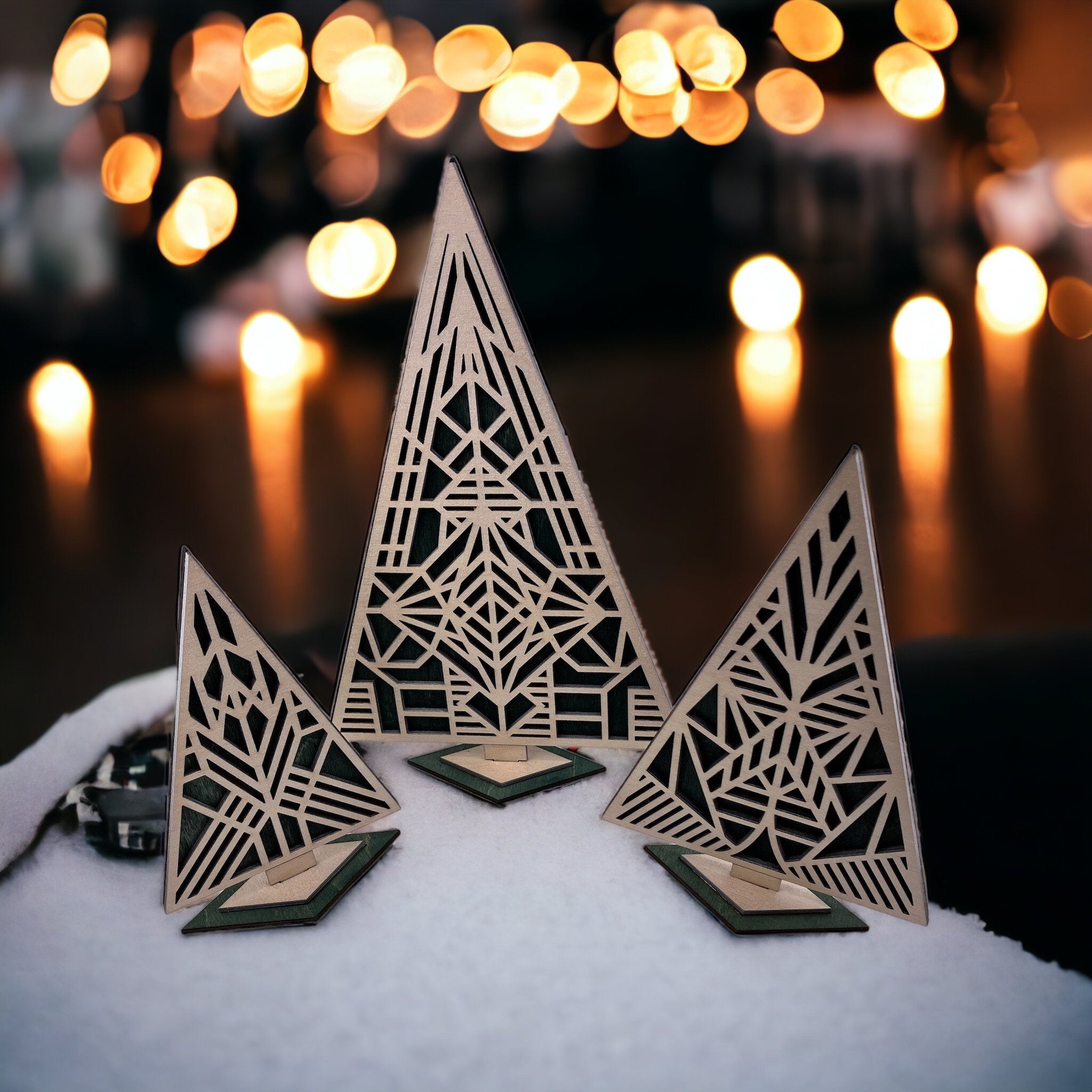 Laser cut wooden geometric Christmas tree set modern holiday decor