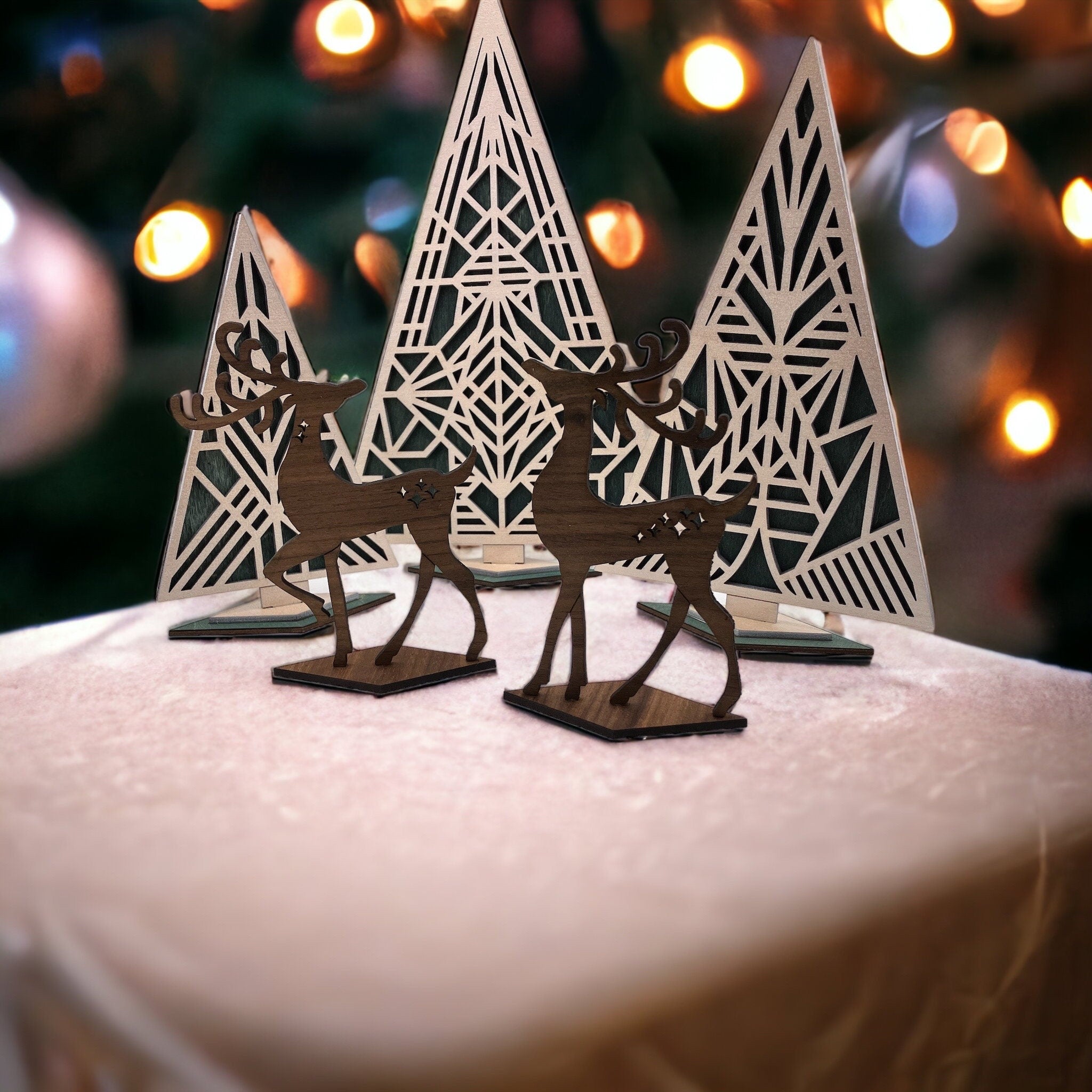 Scandinavian geometric wood Christmas trees minimalist neutral decor