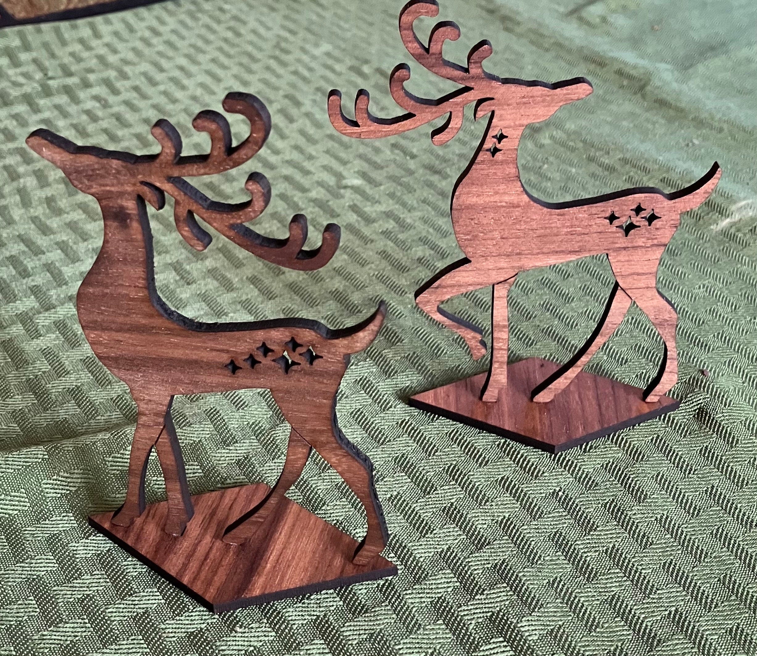 Wooden Geometric Christmas Trees & Reindeer Stand Set